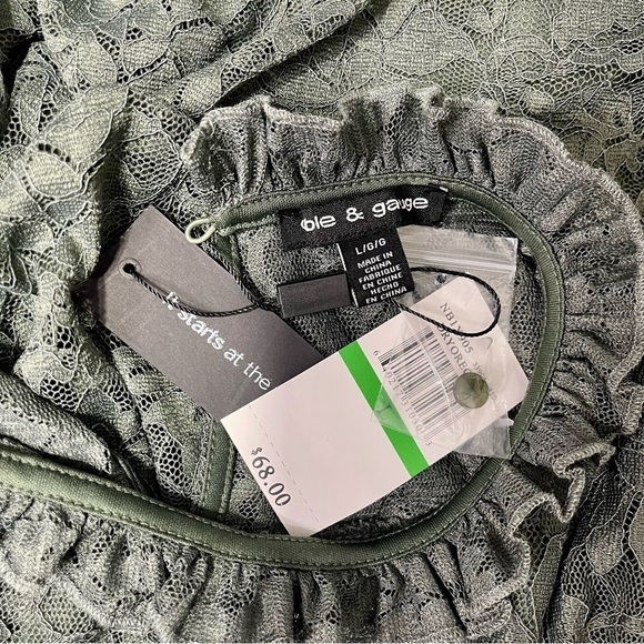 Cable & Gauge Green Lace Mock Neck Blouse Large Nwt - Picture 10 of 12